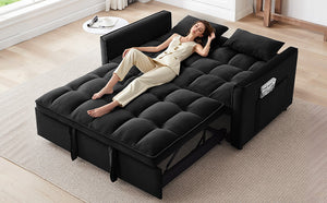 English Elm 55.1-inch Convertible Velvet Futon Sofa Bed with Storage and Adjustable Iron Frame W2564P445796
