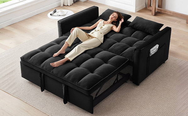 English Elm 55.1-inch Convertible Velvet Futon Sofa Bed with Storage and Adjustable Iron Frame W2564P445796