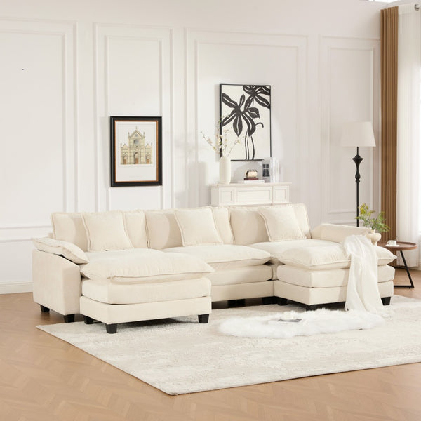 English Elm Wider Armrest 3-Seater Modular Sofa, Breathable Beige Chenille, Ergonomic Comfort For Any Space W1143S00041-GIGA