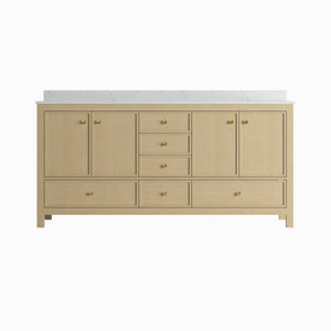 English Elm 72" Double Sink Oak Vanity with Carrara Marble Top and Soft Close Storage T3785P442246
