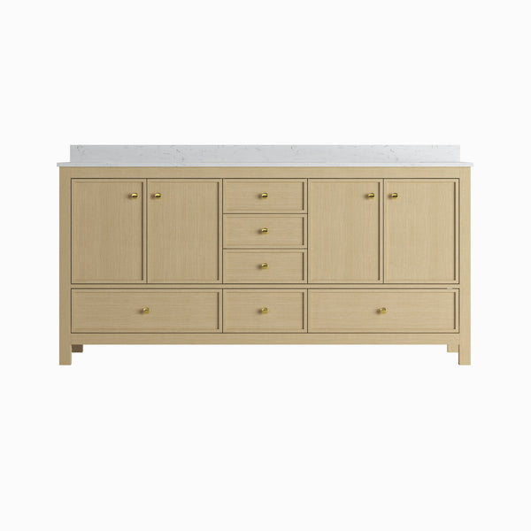 English Elm 72" Double Sink Oak Vanity with Carrara Marble Top and Soft Close Storage T3785P442246