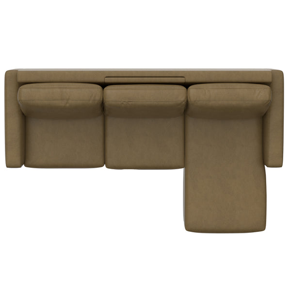 English Elm Wallace & Bay - Brown 2-Piece Sofa with Chaise - Tan Fabric Sectional, Tapered Feet, USB Console & Cup Holders B361P384484