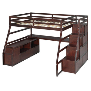 English Elm Full Size Kids Loft Bed with Integrated Desk Seven Drawers and Open Shelving Espresso LT000649AAP-3