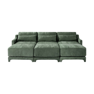 English Elm Three-Seater Sofa Set With 3 Movable Ottomans, Ergonomic Design, Chenille Fabric, Green Comfort W714S01219-GIGA
