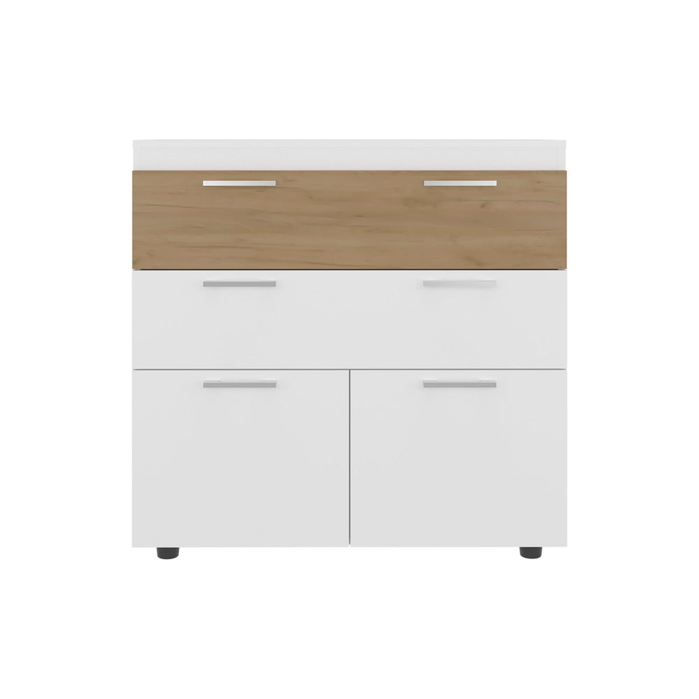 English Elm White Two-tone Oak Entryway Storage Cabinet with Drawers for Modern Interiors B062P476868
