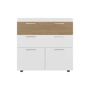 English Elm White Two-tone Oak Entryway Storage Cabinet with Drawers for Modern Interiors B062P476868