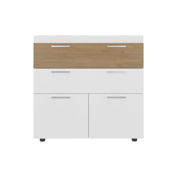 English Elm White Two-tone Oak Entryway Storage Cabinet with Drawers for Modern Interiors B062P476868