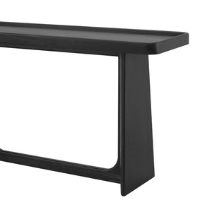 English Elm Farmhouse Console Table Tray Top Trestle Base Distressed Wood Entryway Sofa Black N760P359387B