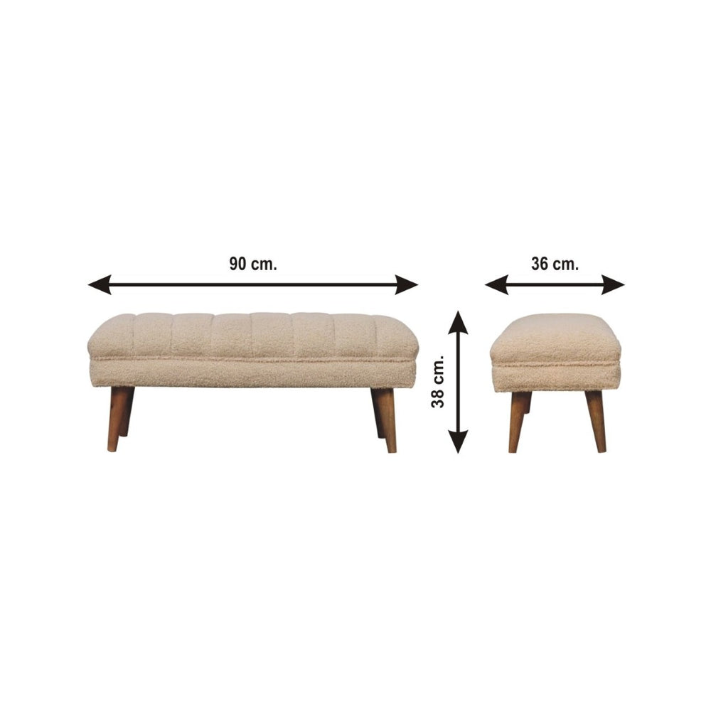 English Elm Solid Wood Boucle Puffer Bench With Nordic Legs – Chic Beige Upholstery For Modern Home Decor B182P249266-GIGA