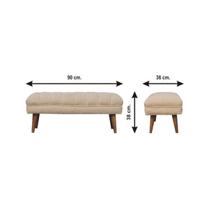 English Elm Solid Wood Boucle Puffer Bench With Nordic Legs – Chic Beige Upholstery For Modern Home Decor B182P249266-GIGA