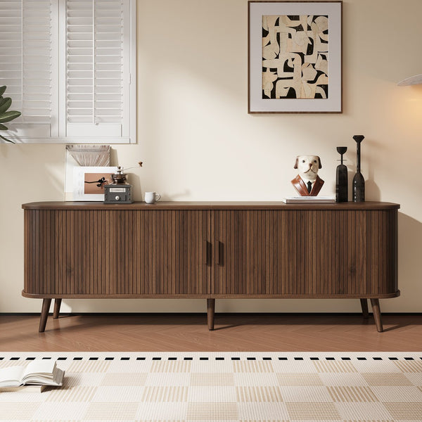 English Elm 70-inch Media Console with Sliding Groove Doors Solid Pine Legs and Cable Management N710P427897P
