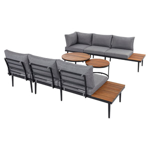 English Elm Trexm Modular Outdoor Sectional with Acacia Wood Nesting Tables and Washable Cushions TM000001AAE