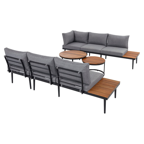 English Elm Trexm Modular Outdoor Sectional with Acacia Wood Nesting Tables and Washable Cushions TM000001AAE