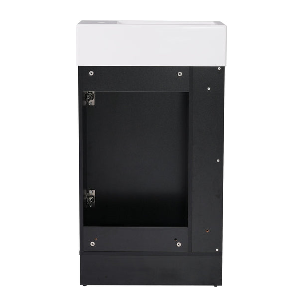 English Elm 18.6" Bathroom Vanity with Sink and Ceramic Top, MDF Cabinet with Door, TP Holder & Shelf Black N725P212181B