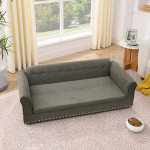 English Elm Oversized Dog Sofa Bed in Linen with Rubberwood Frame Armrests and Backrest Support W487P430329