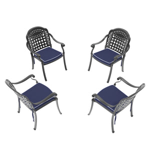 English Elm Cast Aluminum Patio Dining Chair Set Of 4 With Black Frame & Blue Cushions For Outdoor Comfort W1710P166056