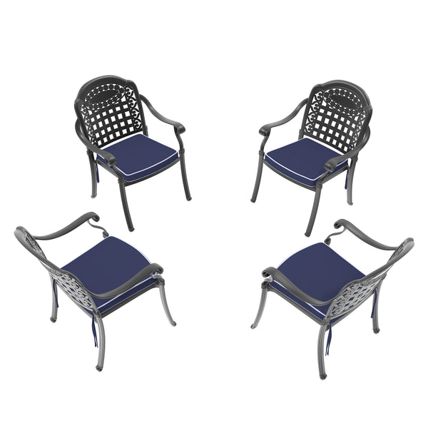 English Elm Cast Aluminum Patio Dining Chair Set Of 4 With Black Frame & Blue Cushions For Outdoor Comfort W1710P166056