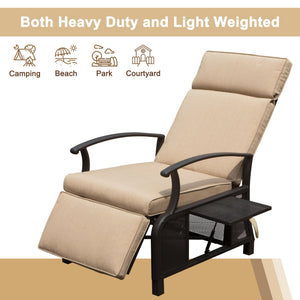 English Elm Adjustable Patio Recliner Chair with Flip Side Table, Ergonomic Cushions, Heavy-Duty Steel, 350lb Support Beige W1859P196335