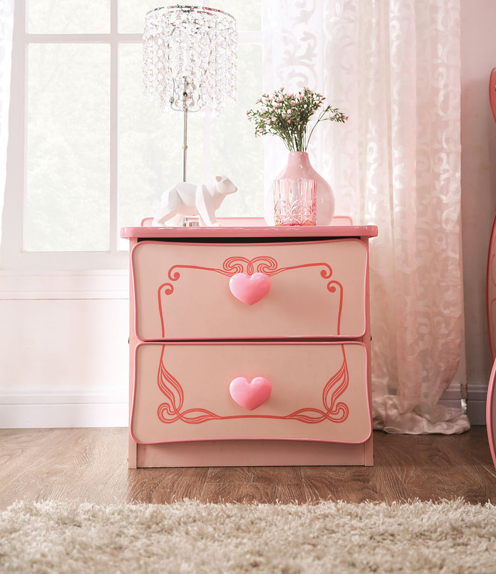 English Elm Wooden Princess Nightstand with 2 Drawers, High-Gloss Pink Lacquer, Heart Pulls, Fairy-Tale Charm B016P252817