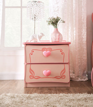 English Elm Wooden Princess Nightstand with 2 Drawers, High-Gloss Pink Lacquer, Heart Pulls, Fairy-Tale Charm B016P252817