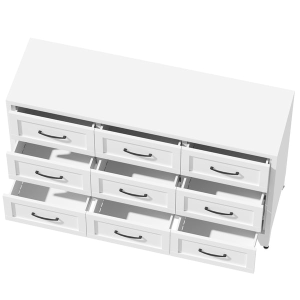 English Elm 9 Drawer Steel Dresser Low Profile White Powder Coated Frame Quiet Glide Bedroom Storage T2398P465982