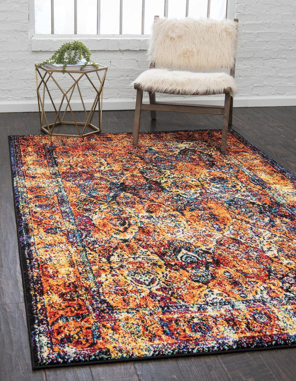 Unique Loom Rosso Basilica Machine Made Border Rug Orange, Black/Blue/Burgundy/Green/Ivory/Navy Blue/Red/Yellow 8' 0" x 10' 0"