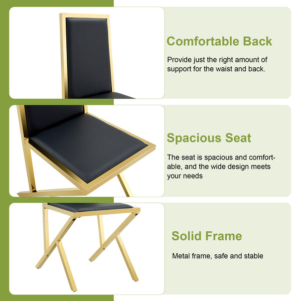 English Elm Table Set Oval Tempered Glass Top Gold Column Base with Eight Pu Leather Dining Chairs Black+Gold,Transparent W1151S04770