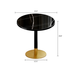 English Elm Round Tulip Bistro Table Faux Marble Top Gold Pedestal Base for Small Dining Spaces W3316P457300