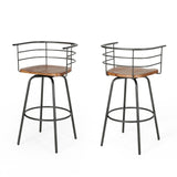 Christopher Knight Home® - Noble House - Frothingham Industrial Modern 29" Swivel Barstool with Rubberwood Seat, Dark Brown and Gray - Set of 2