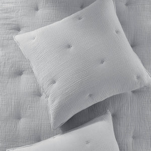 English Elm 3-piece Cotton Muslin Quilt Set Crinkled Texture Embroidered Tacking Breathable Bedding Blue B035P408345