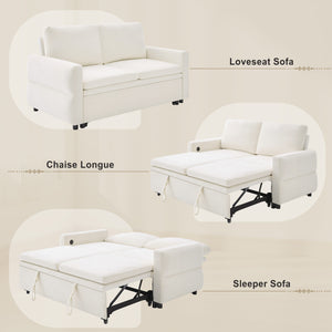 English Elm Convertible Chenille Sleeper Loveseat with Usb Ports and Reclining Backrest for Small Spaces Beige N719P390439A
