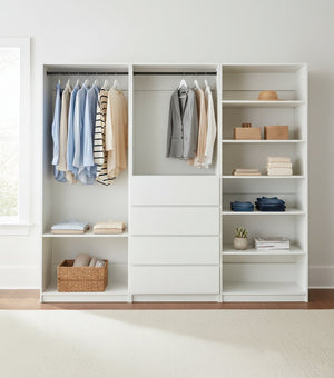 English Elm Prosper Freestanding White Walk-In Wood Closet System with Oak Finish, Ample Modular Storage & Easy Assembly B040S00142