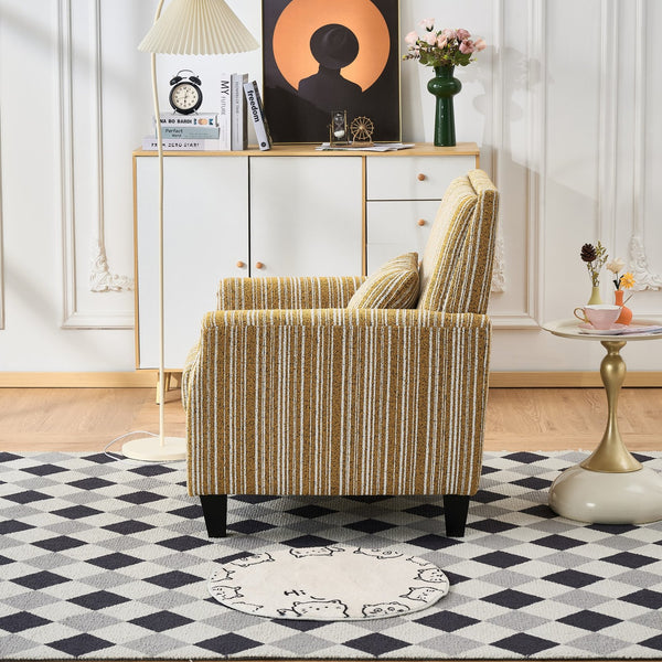 English Elm Modern Striped Upholstered Accent Chair with Arms, Nailhead Trim, Solid Wood Frame and Plush Foam Seating Yellow W3373P363921