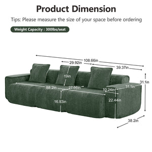 English Elm Streamlined Modular Cloud Sofa Three Seat Velvet Cushions with French Piping for Living Rooms Green W3041S00365