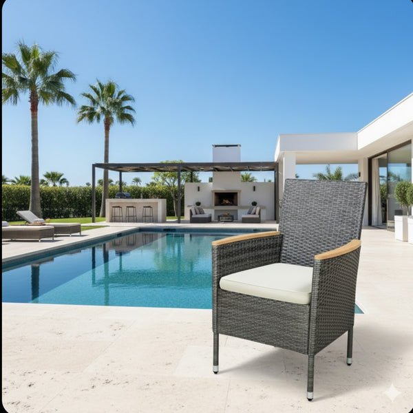 English Elm 4-piece Outdoor Pe Rattan Dining Armchair Set with Cushions for Patio Deck Gray B082P455161