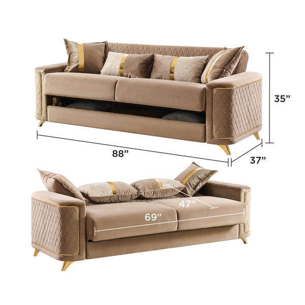 English Elm Lisa 2 Piece Sofa Set with Quilted Copper Upholstery Birch Frame and Gold Steel Legs B009S02225