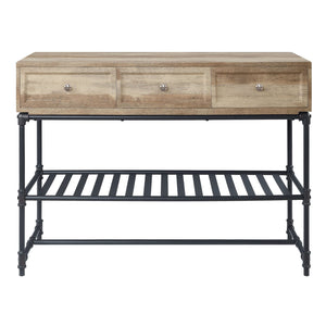 English Elm Mankato Oak and Sandy Black Sofa Table with 3 Drawers, Slatted Shelf & Powder-Coated Metal Legs B062P186450