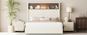 English Elm Full Velvet Wingback Platform Bed Tufted Headboard Shelf Usb Port Rivet Trim N733P368653A
