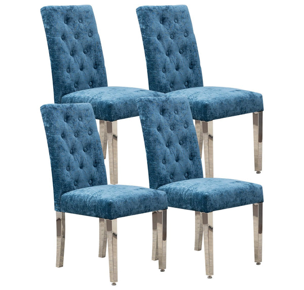 English Elm Set of 2 Modern Dining Chairs Plush Chenille Upholstery with Button-Tufting, S-Springs & Stainless Steel Legs Lake Blue D772095823