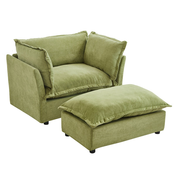 English Elm Modern Chenille Accent Chair with Ottoman Plush Wide Seat Curved Arms for Bedroom Green N719P428439F