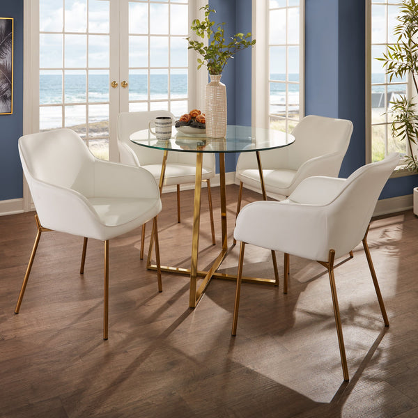 English Elm Dinette Round Tempered Glass Top Table with Gold Legs for Compact Dining Spaces B202S02139
