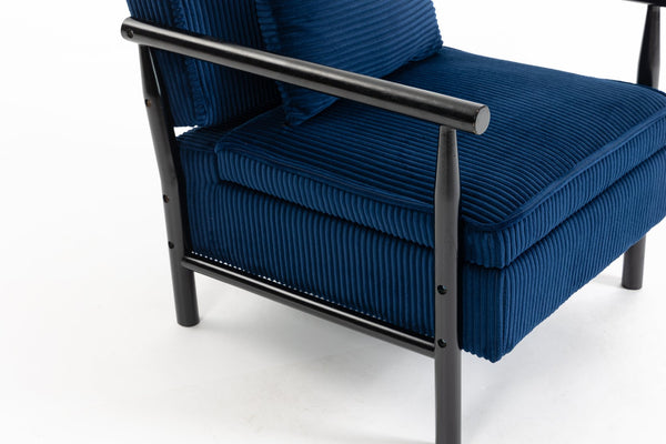 English Elm Storage Accent Chair Mid Century Wood Frame Upholstered Seat with Lumbar Cushion Antique Blue W2530P401447