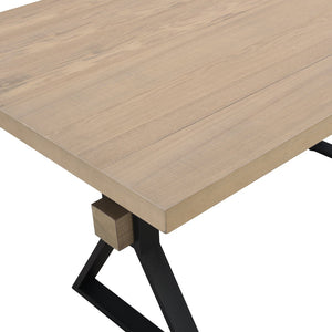 English Elm Christopher Knight Home® - X-shaped farmhouse dining table with thick 63" top, X-legs & powder-coated steel frame for six guests Natural Ash N771P256935A