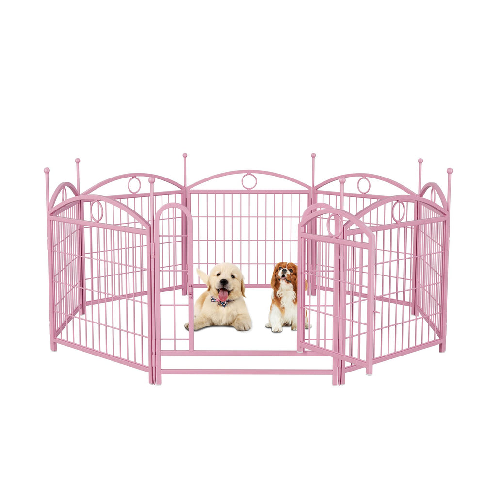 English Elm Dog Playpen 8 Panel Heavy Duty Iron Pet Enclosure Foldable Indoor Outdoor Exercise Pen Pink W368P233998