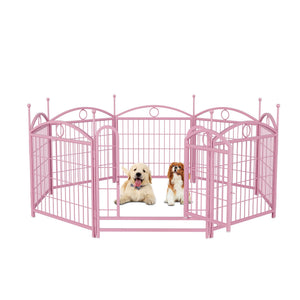 English Elm Dog Playpen 8 Panel Heavy Duty Iron Pet Enclosure Foldable Indoor Outdoor Exercise Pen Pink W368P233998
