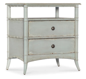 Hooker Furniture Charleston Nightstand With White Heron Finish, Cathedral Cherry Veneers, Self-Closing Drawers, Open Shelf Blues 6750-90216-40