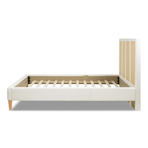 English Elm Jennifer Taylor Home - Toscana Queen Upholstered Cane Back Bed - Coastal Elegance In Antique White With Rattan Panels B2719P385736
