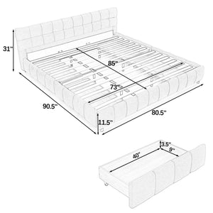 English Elm California King Platform Bed Chenille Upholstered Frame with Storage Drawers Modern Beige W487S00422