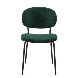 English Elm Dark Green Boucle Dining Chairs Set Of 4 - Mid-Century Modern Style With Curved Backrest & Metal Legs W1164P195043
