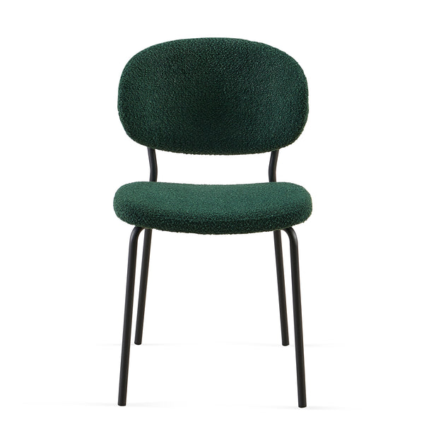 English Elm Dark Green Boucle Dining Chairs Set Of 4 - Mid-Century Modern Style With Curved Backrest & Metal Legs W1164P195043